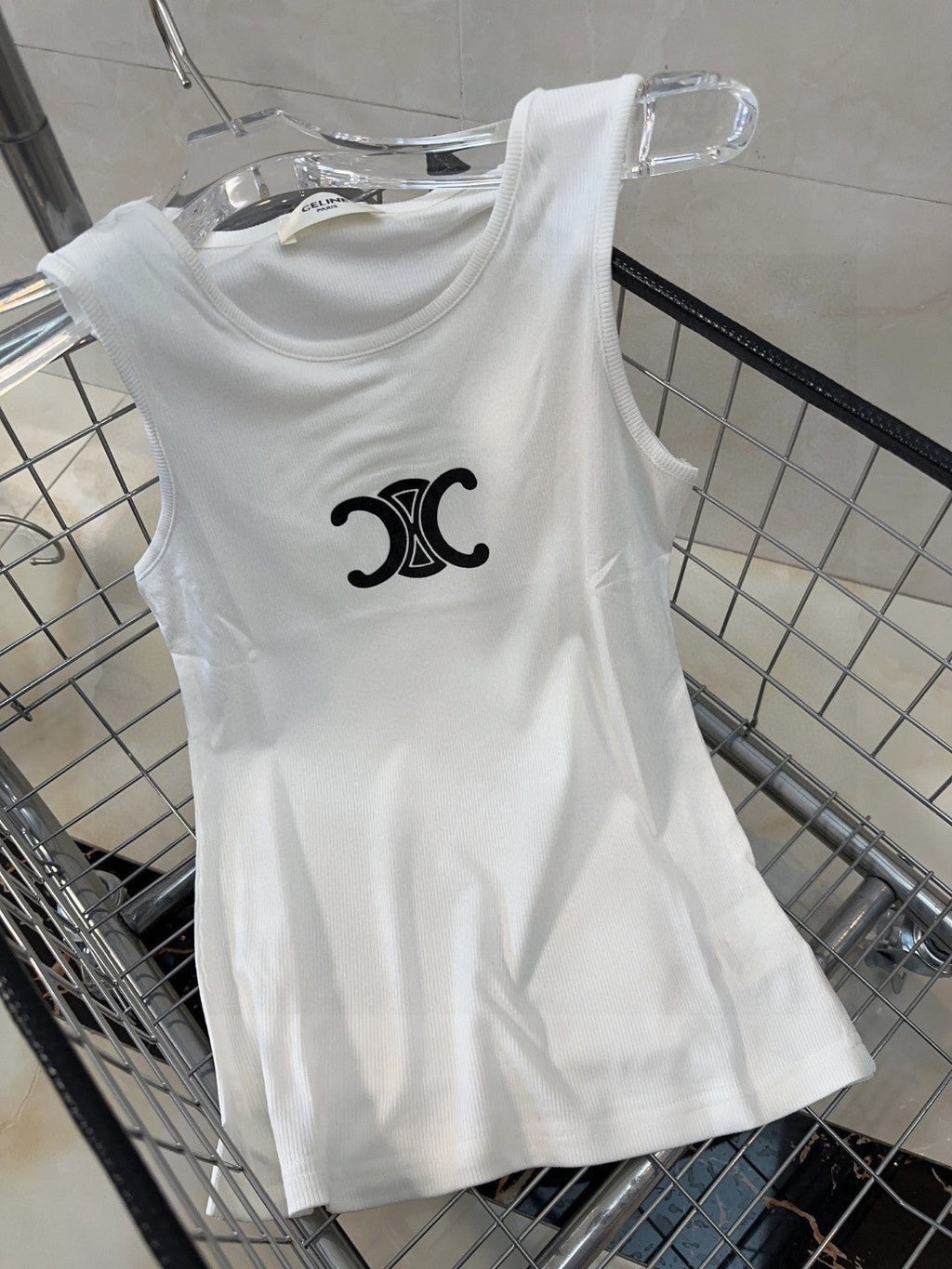 CELINE TANK TOP 627697 IN WHITE COTTON RIBBED