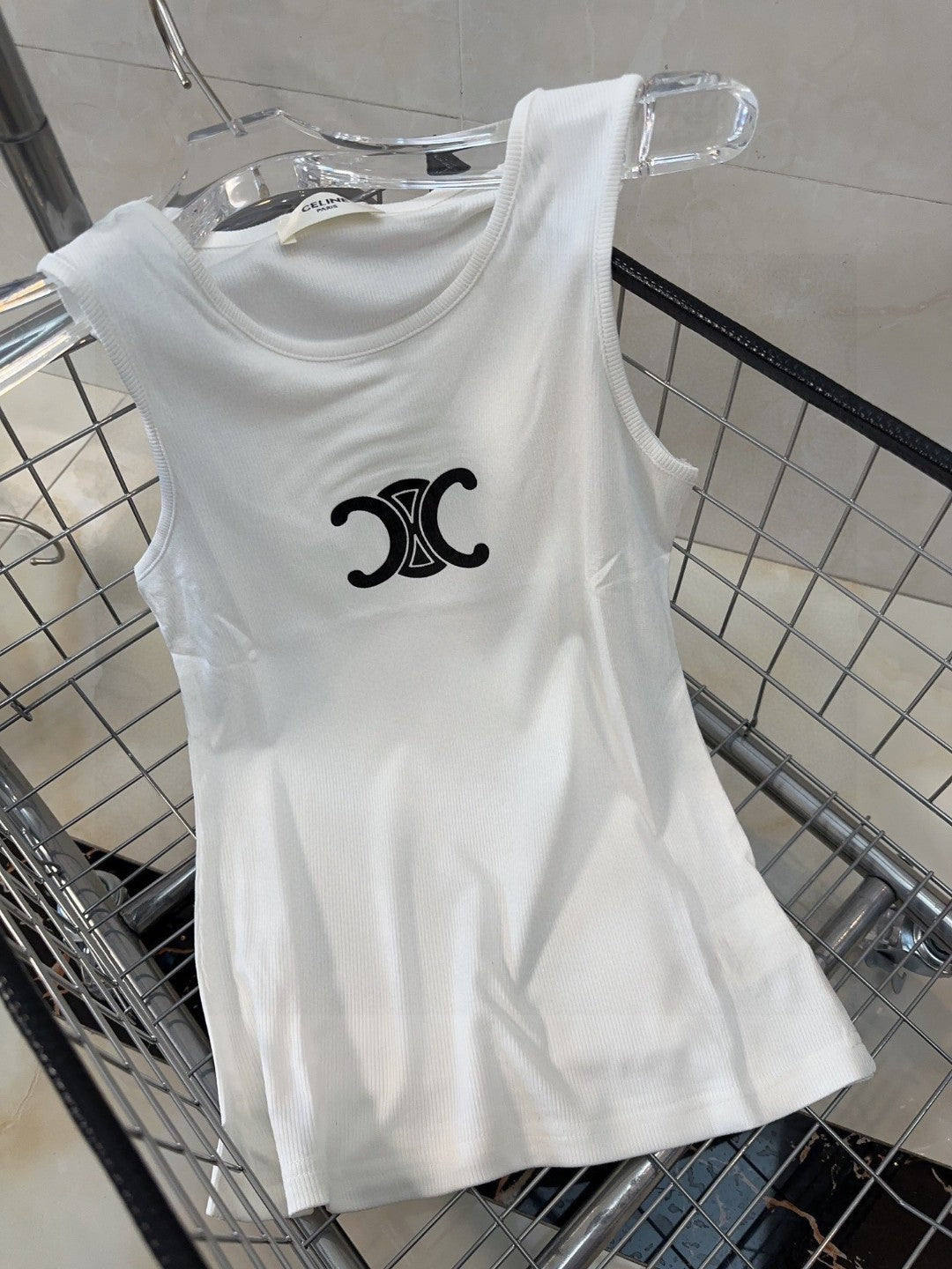 CELINE TANK TOP 627697 IN WHITE COTTON RIBBED