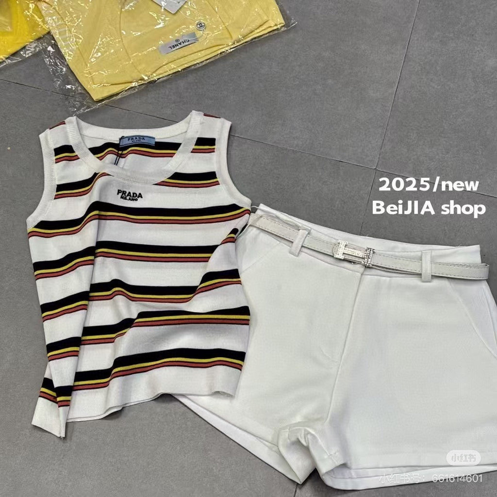 PRADA STRIPED TANK TOP 627700 IN WHITE MIX MULTICOLR COTTON RIBBED