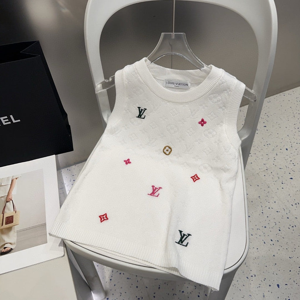 LOUIS VUITTON KNITTED VEST 633192 IN WHITE WOOL MUTILCOLOR LOGO