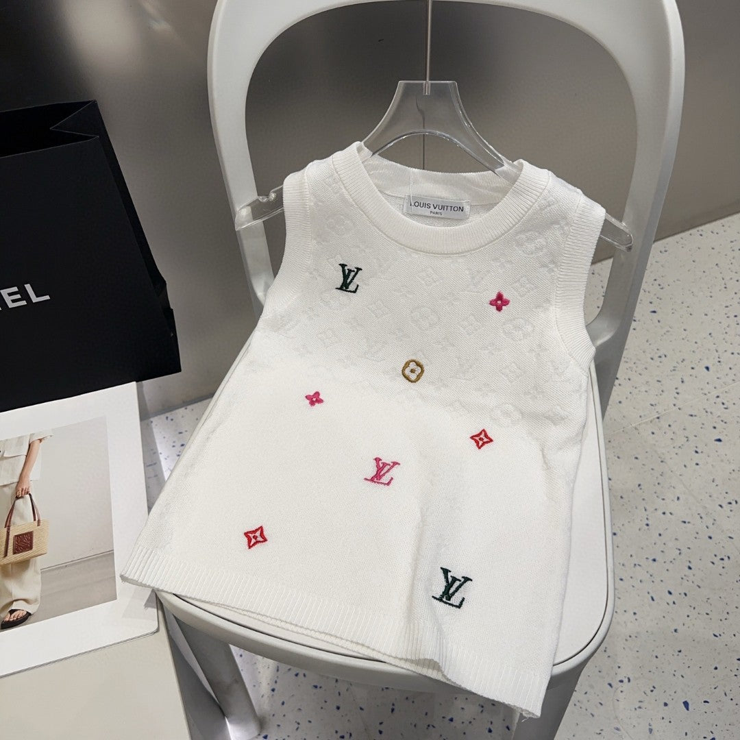 LOUIS VUITTON KNITTED VEST 633192 IN WHITE WOOL MUTILCOLOR LOGO