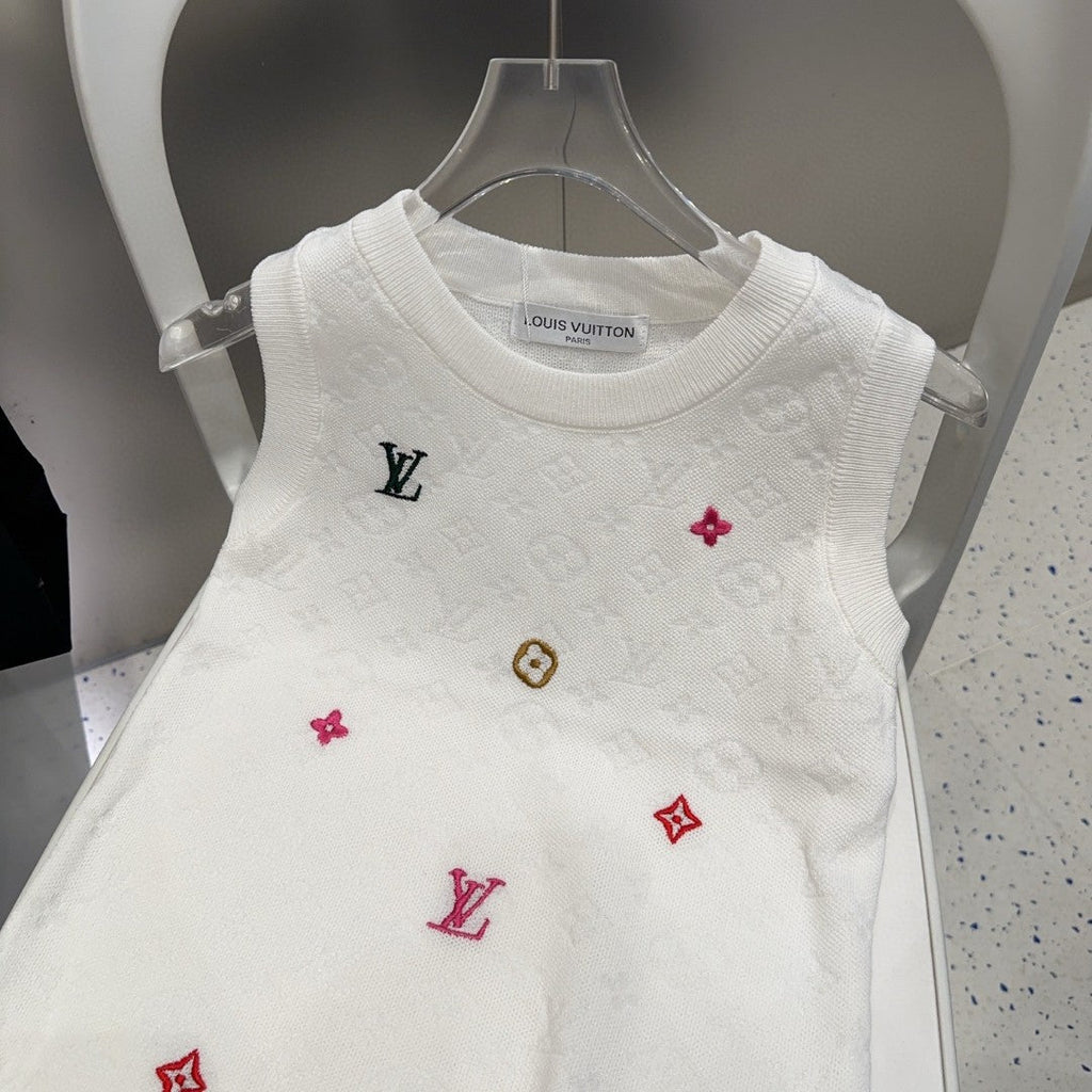 LOUIS VUITTON KNITTED VEST 633192 IN WHITE WOOL MUTILCOLOR LOGO