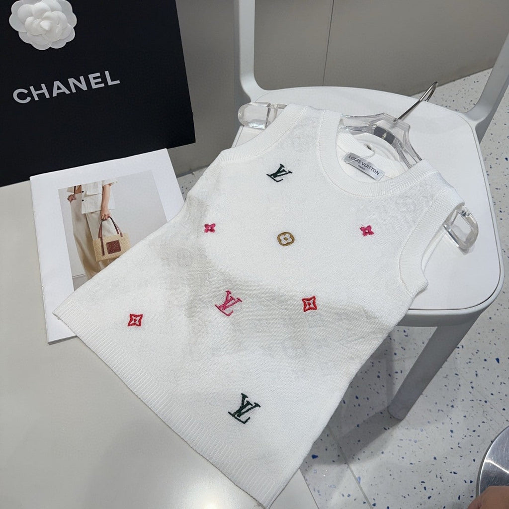 LOUIS VUITTON KNITTED VEST 633192 IN WHITE WOOL MUTILCOLOR LOGO