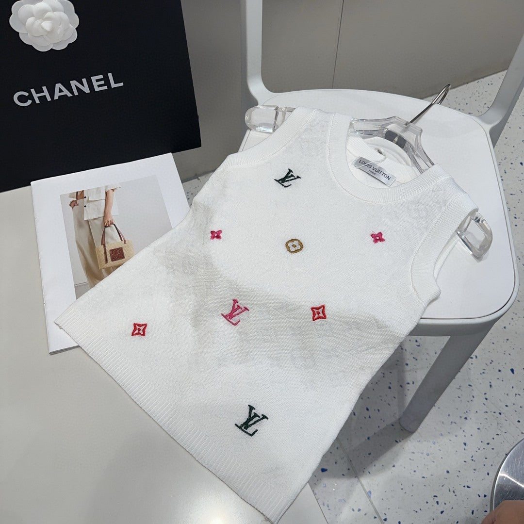 LOUIS VUITTON KNITTED VEST 633192 IN WHITE WOOL MUTILCOLOR LOGO