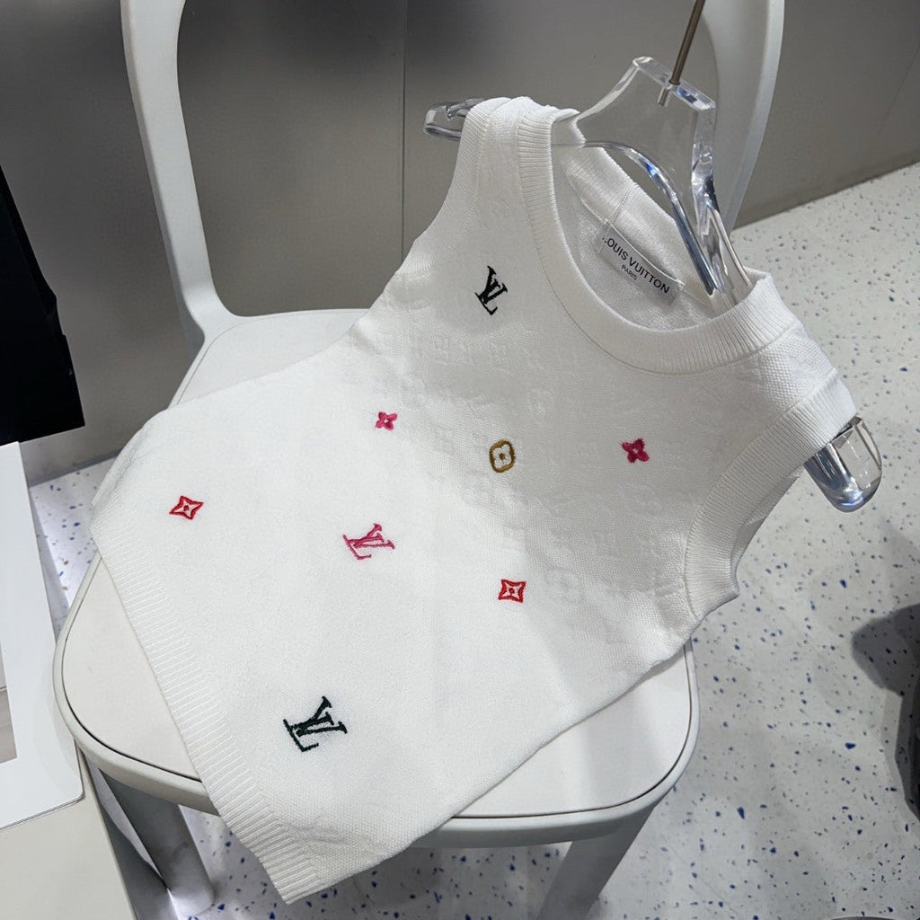 LOUIS VUITTON KNITTED VEST 633192 IN WHITE WOOL MUTILCOLOR LOGO