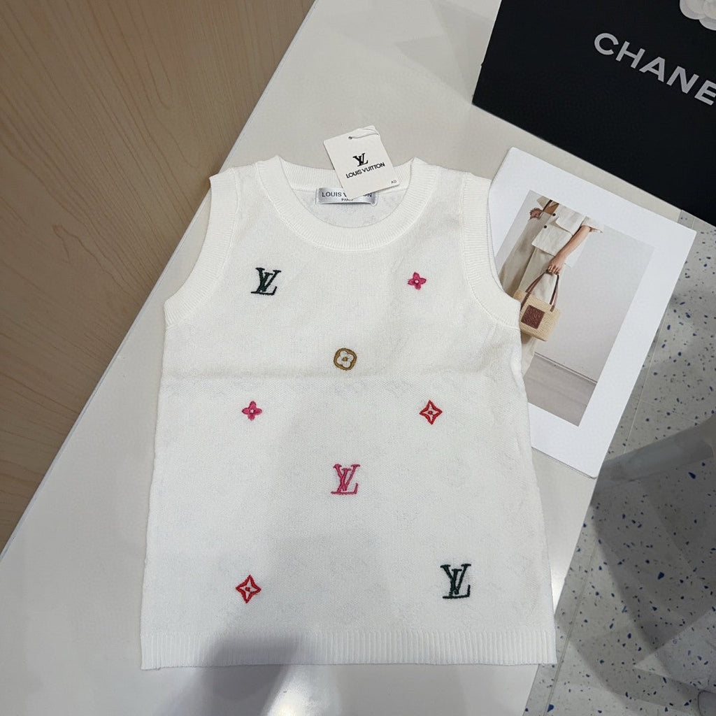 LOUIS VUITTON KNITTED VEST 633192 IN WHITE WOOL MUTILCOLOR LOGO