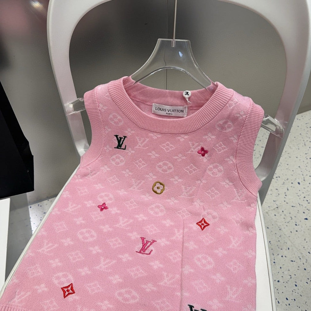 LOUIS VUITTON KNITTED VEST 633193 IN PINK WOOL MUTILCOLOR LOGO