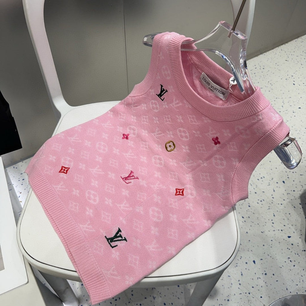LOUIS VUITTON KNITTED VEST 633193 IN PINK WOOL MUTILCOLOR LOGO