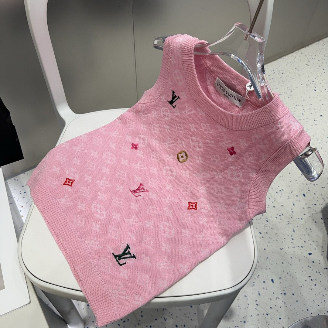 LOUIS VUITTON KNITTED VEST 633193 IN PINK WOOL MUTILCOLOR LOGO