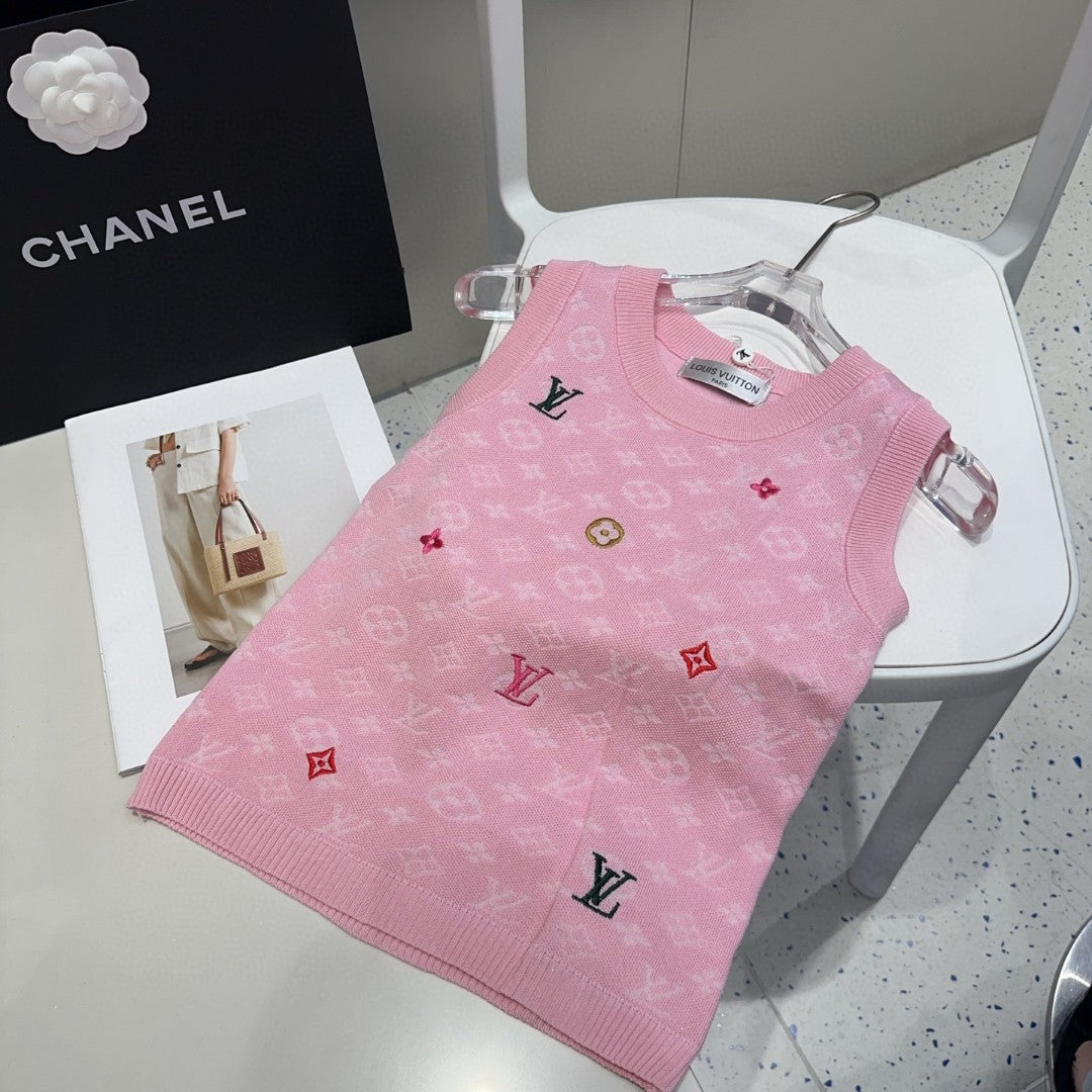 LOUIS VUITTON KNITTED VEST 633193 IN PINK WOOL MUTILCOLOR LOGO