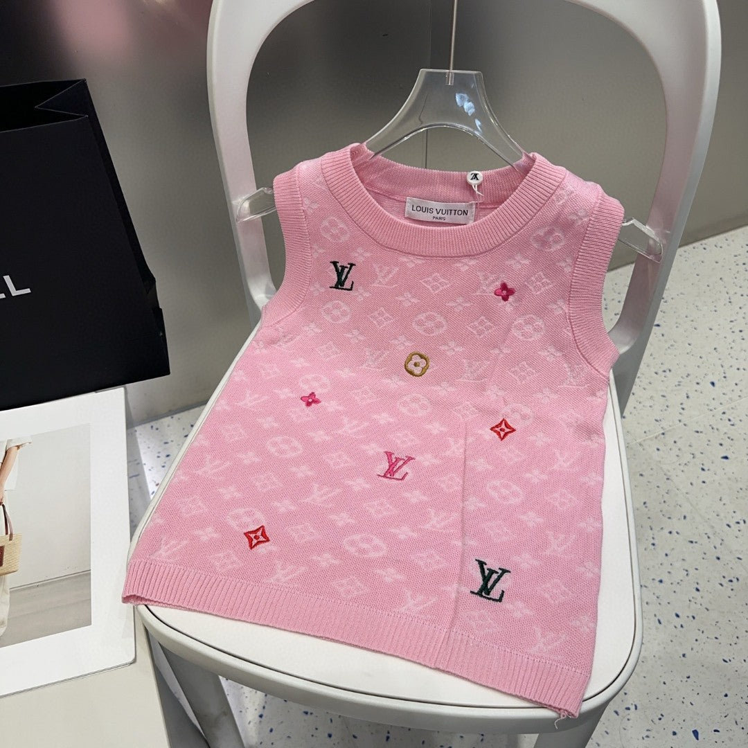 LOUIS VUITTON KNITTED VEST 633193 IN PINK WOOL MUTILCOLOR LOGO