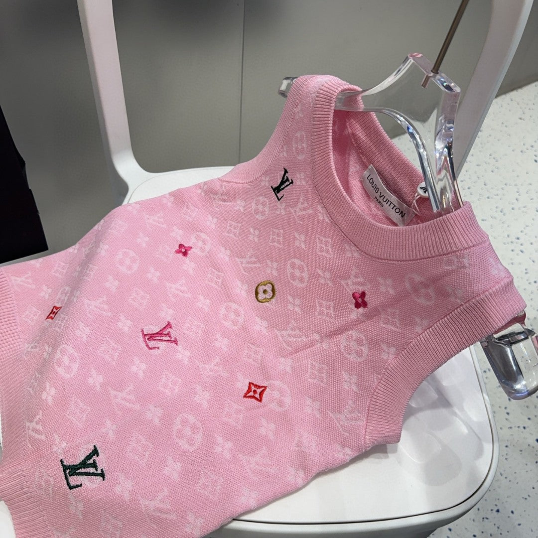 LOUIS VUITTON KNITTED VEST 633193 IN PINK WOOL MUTILCOLOR LOGO