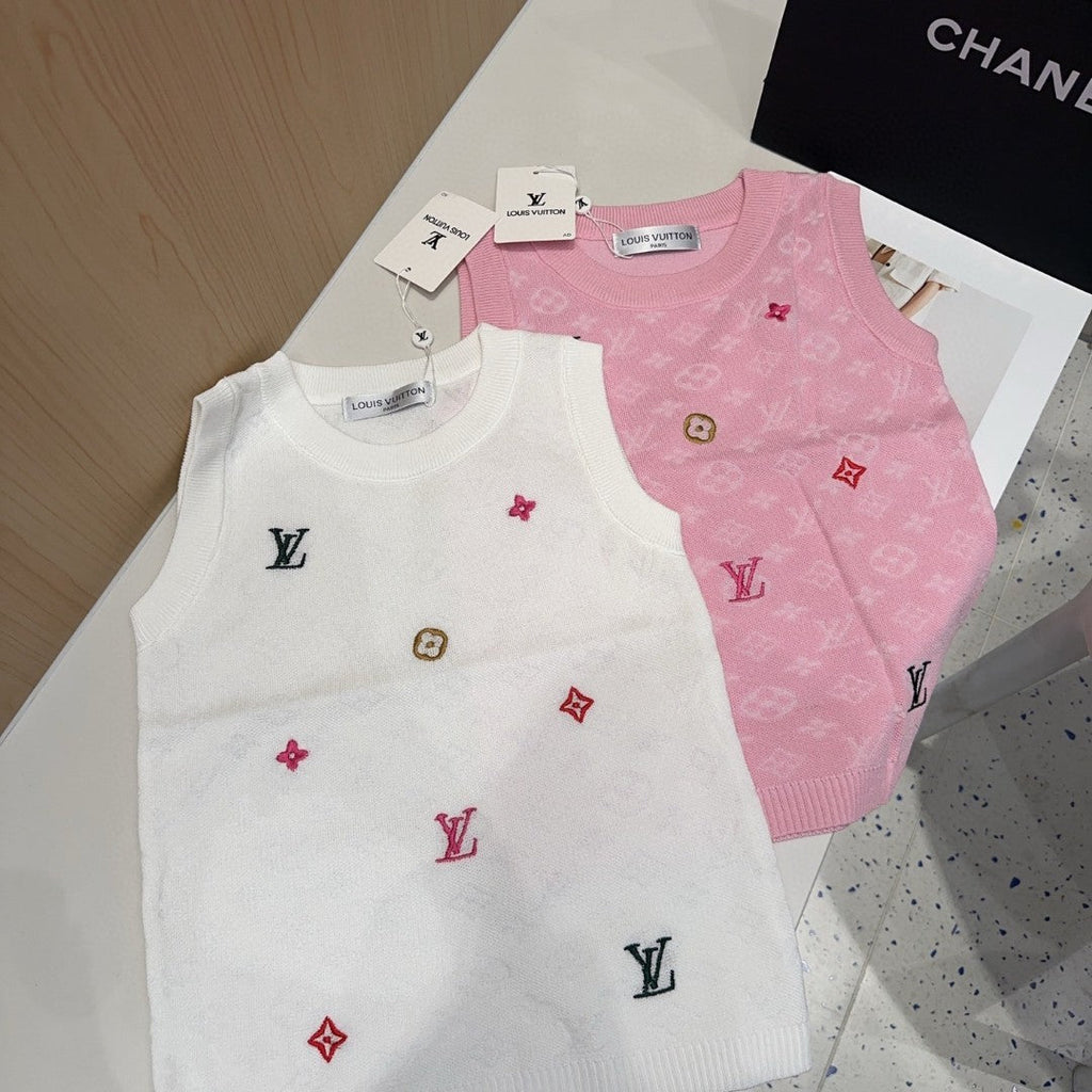 LOUIS VUITTON KNITTED VEST 633193 IN PINK WOOL MUTILCOLOR LOGO