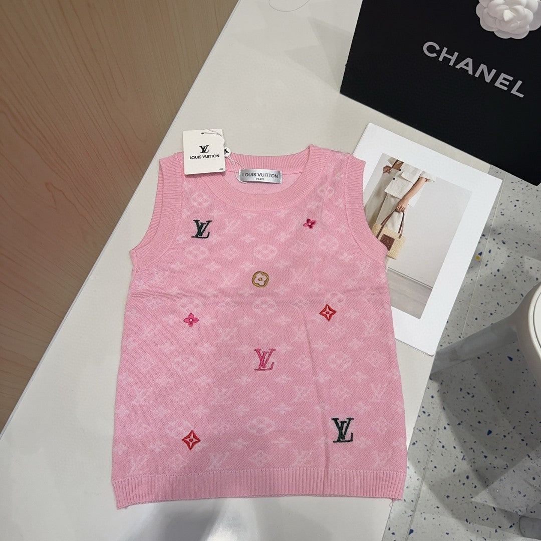 LOUIS VUITTON KNITTED VEST 633193 IN PINK WOOL MUTILCOLOR LOGO