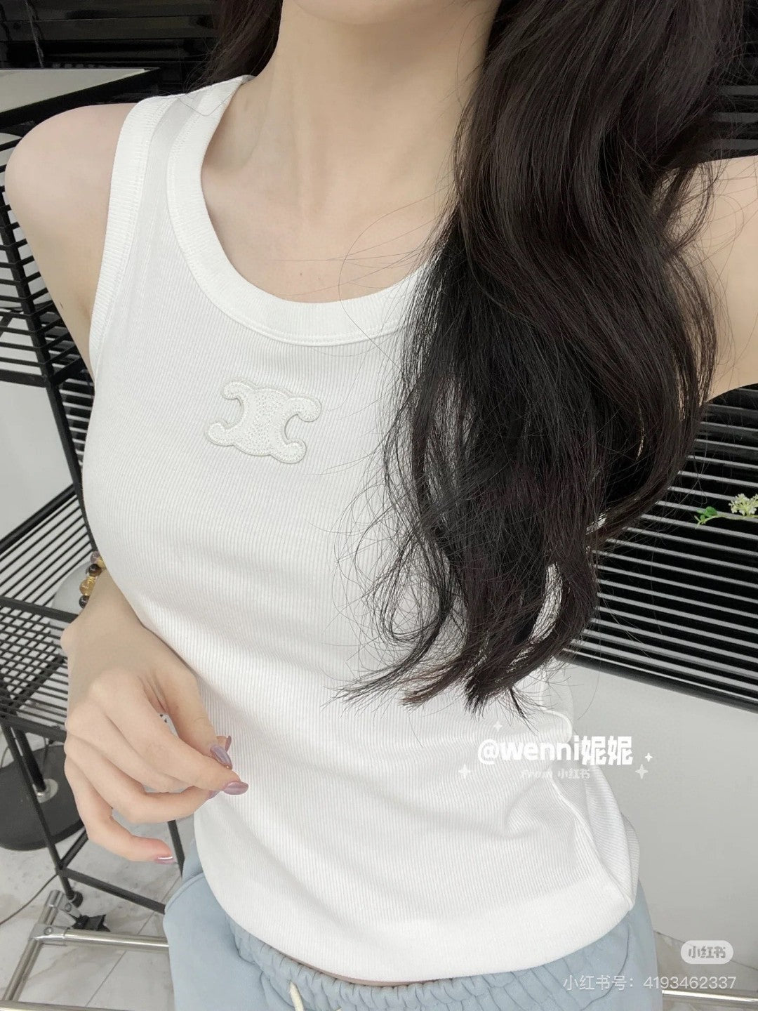 CELINE TANK TOP 633206 IN WHITE COTTON RIBBED KNIT EMBOSSED LOGO