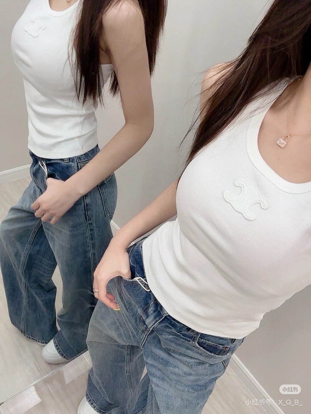 CELINE TANK TOP 633206 IN WHITE COTTON RIBBED KNIT EMBOSSED LOGO