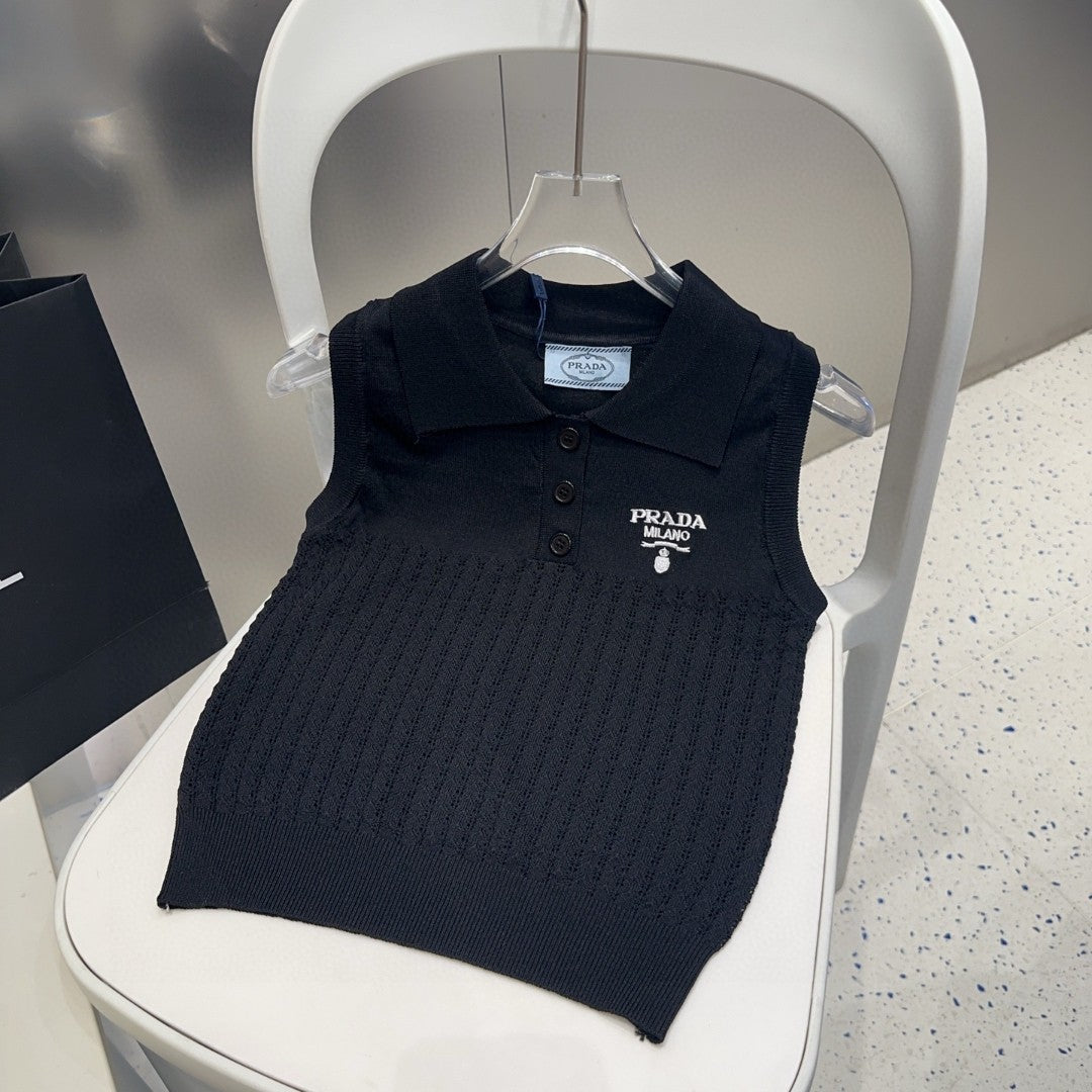 PRADA POLO TANK TOP 638006 IN BLACK COTTON RIBBED KNIT