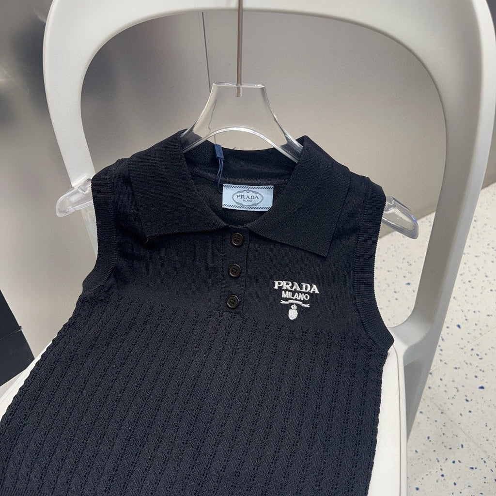 PRADA POLO TANK TOP 638006 IN BLACK COTTON RIBBED KNIT