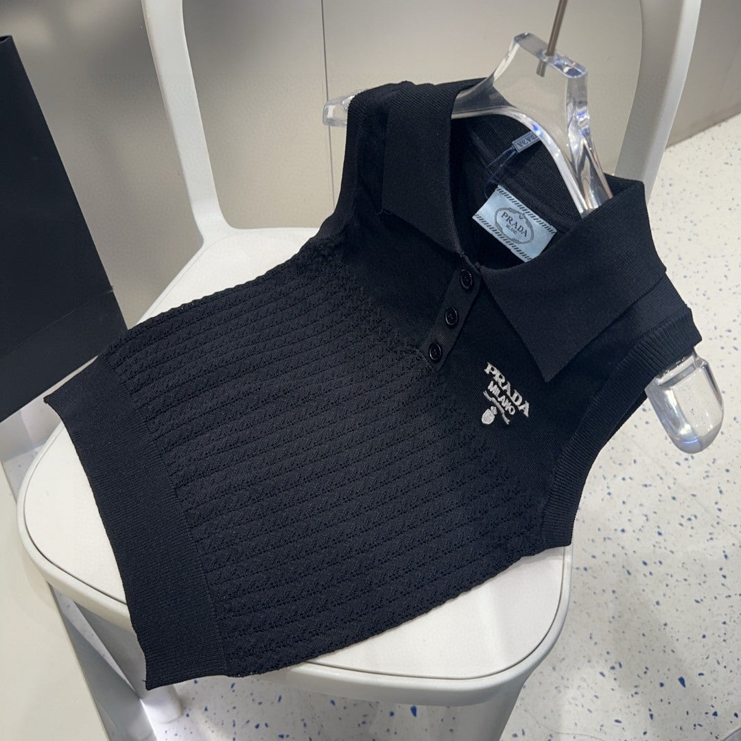PRADA POLO TANK TOP 638006 IN BLACK COTTON RIBBED KNIT