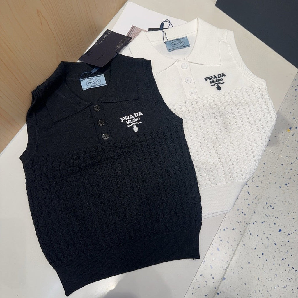 PRADA POLO TANK TOP 638006 IN BLACK COTTON RIBBED KNIT