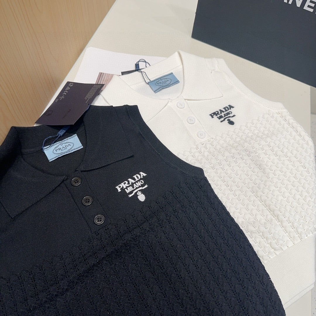 PRADA POLO TANK TOP 638006 IN BLACK COTTON RIBBED KNIT