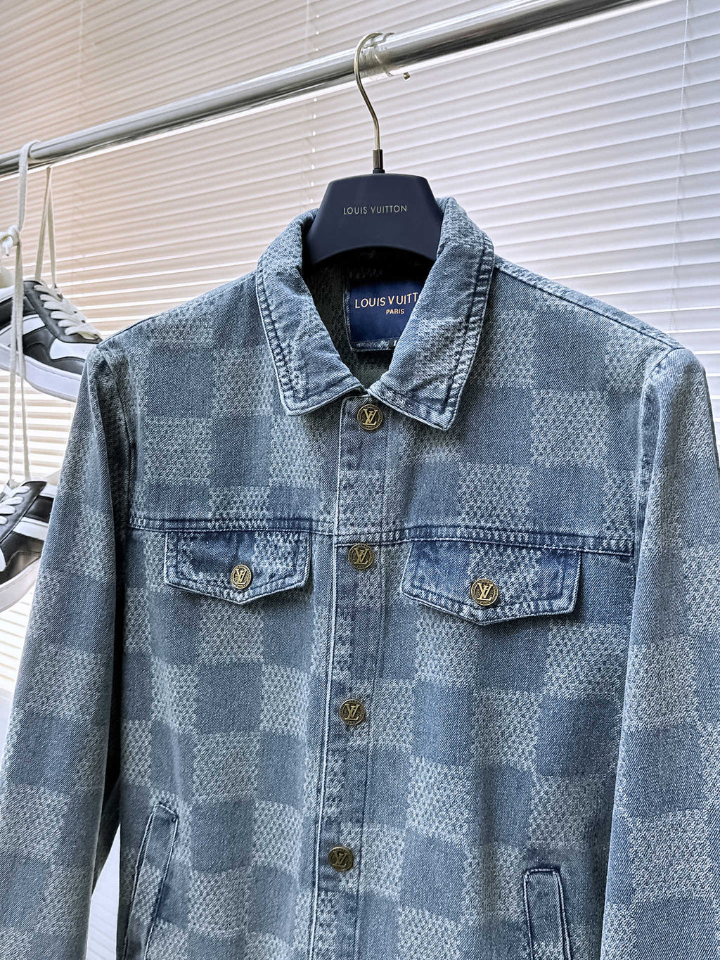 LOUIS VUITTON LV SHIRT JACKET IN COUNTRY BLUE DAMIER DENIM 239122