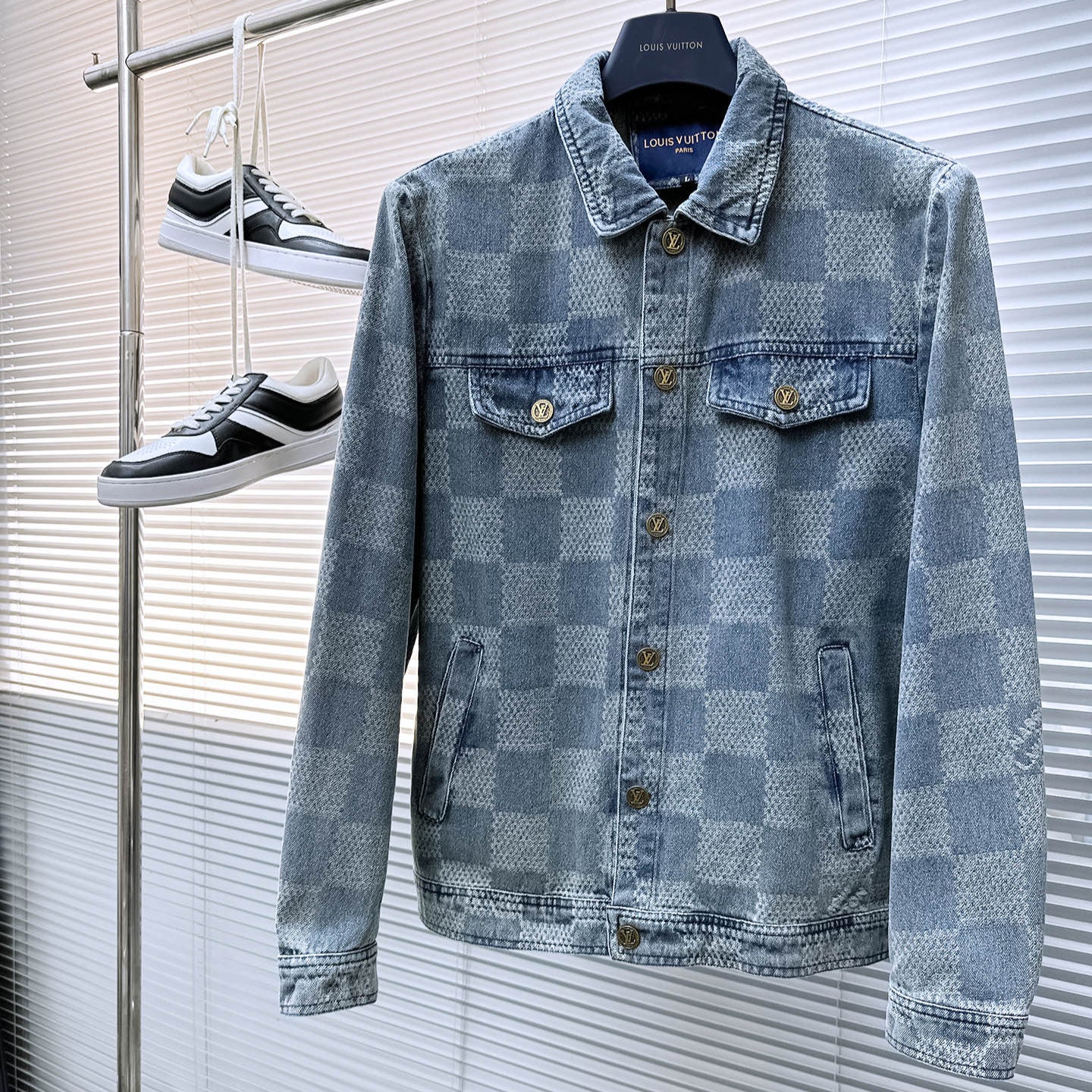 LOUIS VUITTON LV SHIRT JACKET IN COUNTRY BLUE DAMIER DENIM 239122