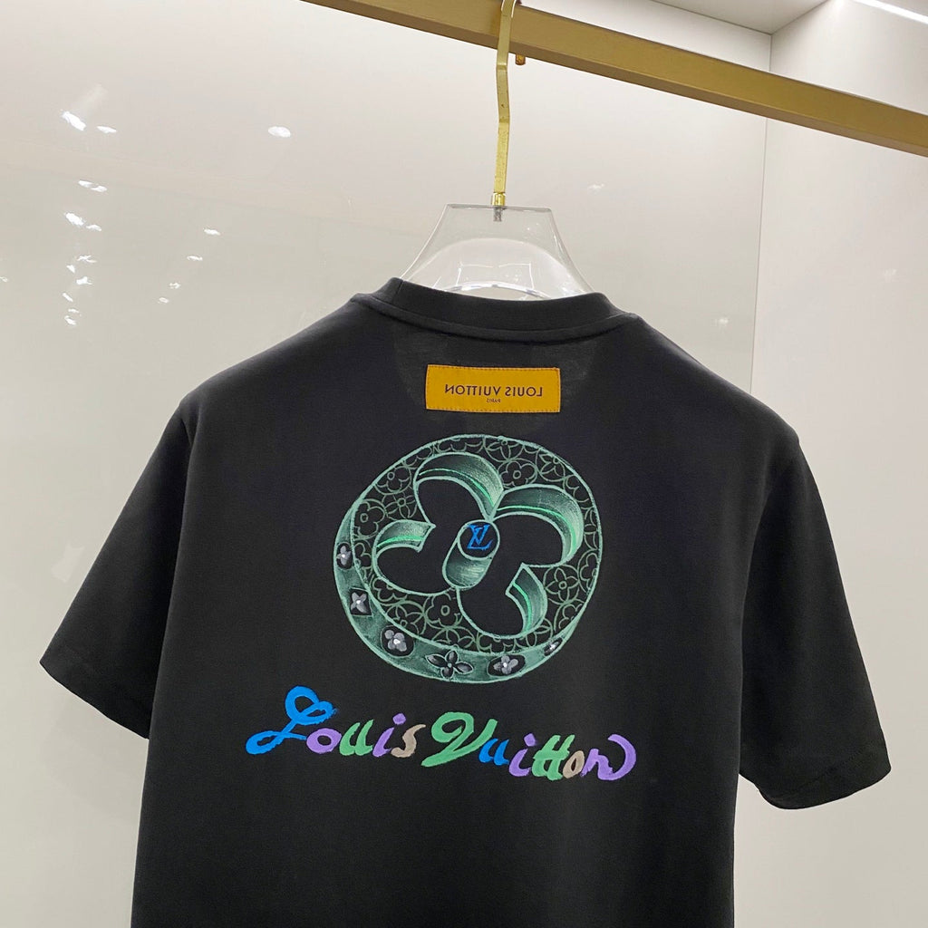LOUIS VUITTON LV T-SHIRT BLACK COTTON HAND-PAINTED LOGO 238850