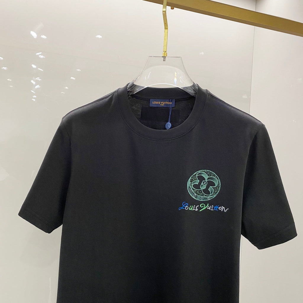 LOUIS VUITTON LV T-SHIRT BLACK COTTON HAND-PAINTED LOGO 238850