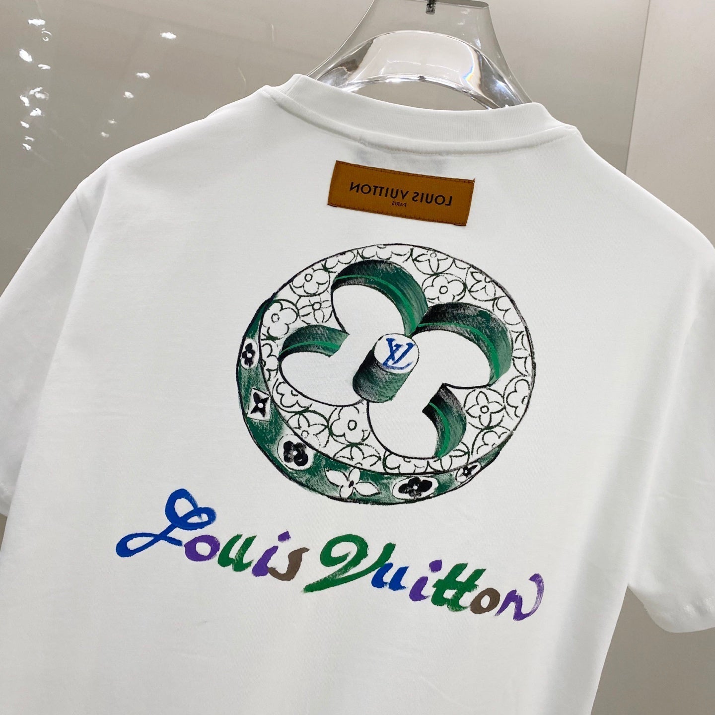 LOUIS VUITTON LV T-SHIRT WHITE COTTON HAND-PAINTED LOGO 238851
