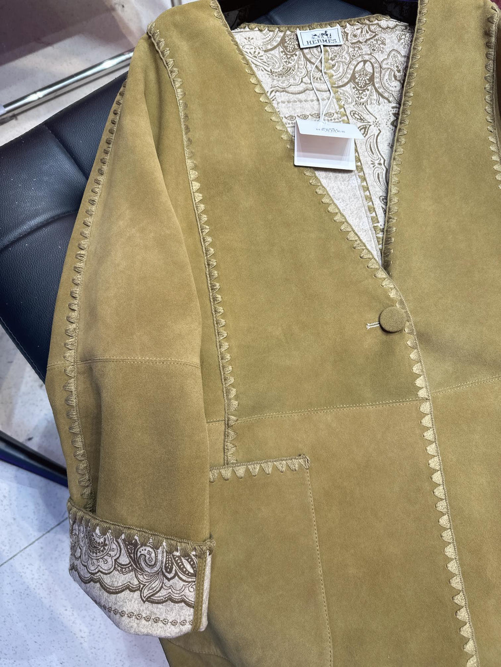 HERMES HERMES 25S MIDI SUEDE COAT 162