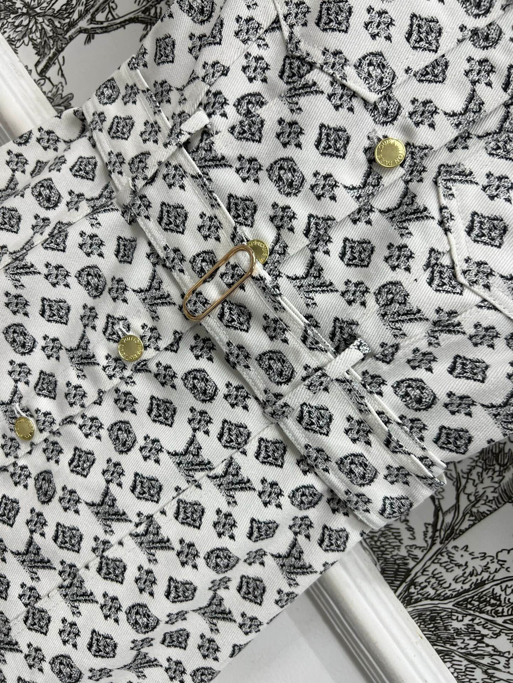 LOUIS VUITTON LV JACQUARD PATTERN ROUND NECK DENIM DRESS 274622