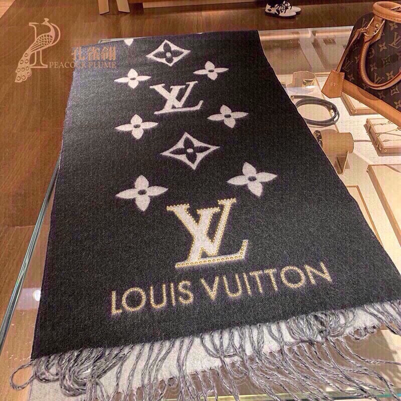 LOUIS VUITTON MONOGRAM FLOWERS SCARF 170 CM IN BLACK CASHMERE 390975