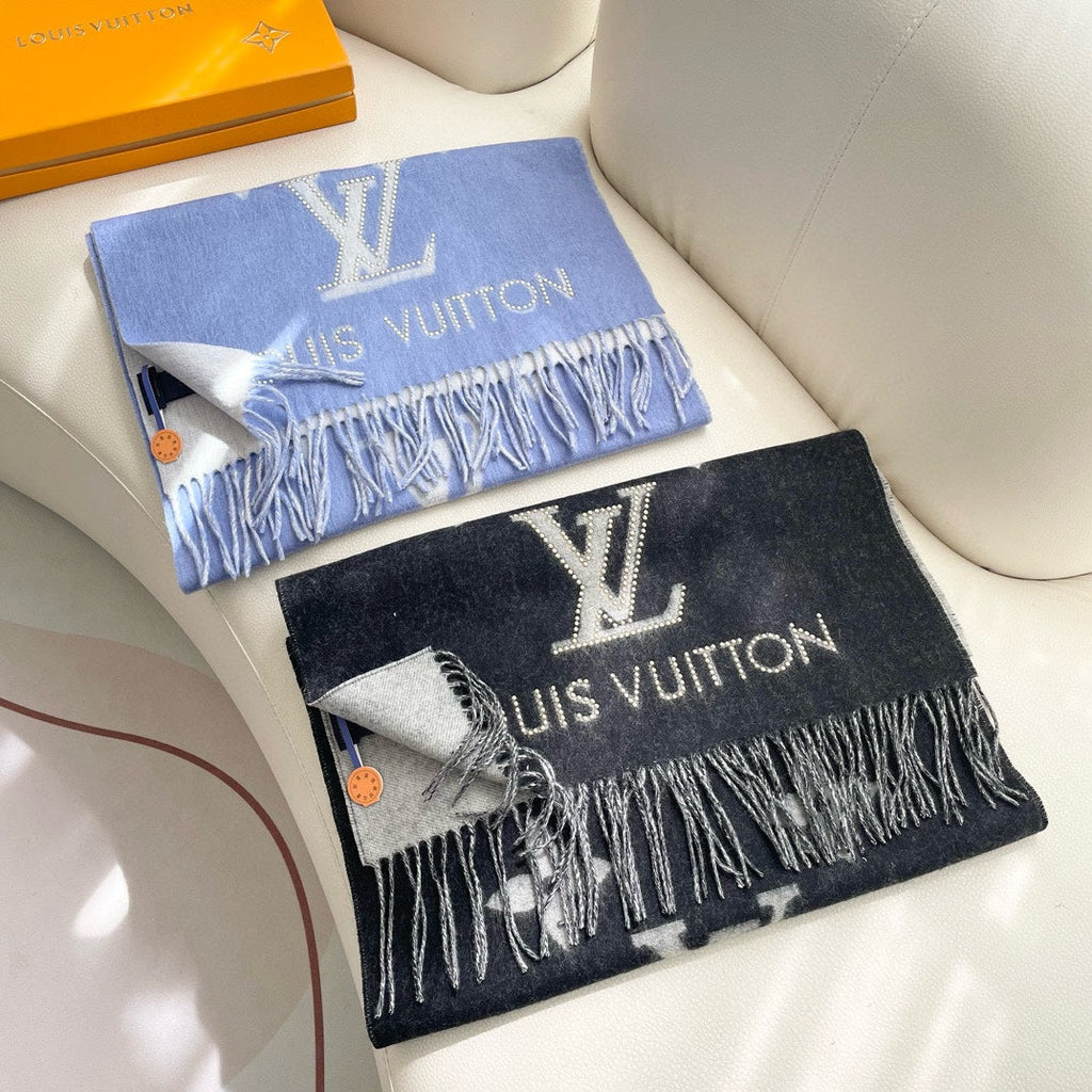 LOUIS VUITTON MONOGRAM FLOWERS SCARF 170 CM IN ELECTRIC BLUE CASHMERE 390976