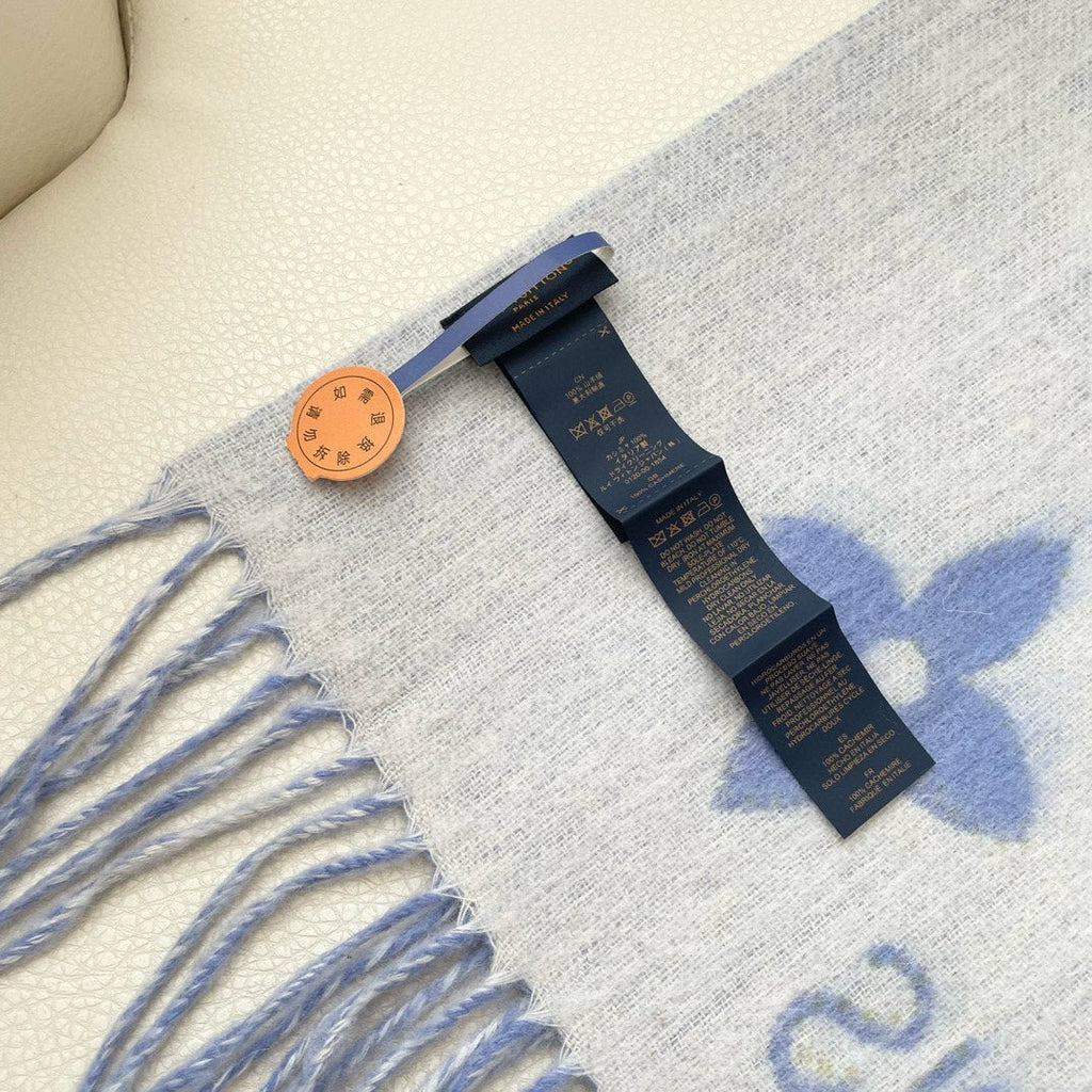 LOUIS VUITTON MONOGRAM FLOWERS SCARF 170 CM IN ELECTRIC BLUE CASHMERE 390976