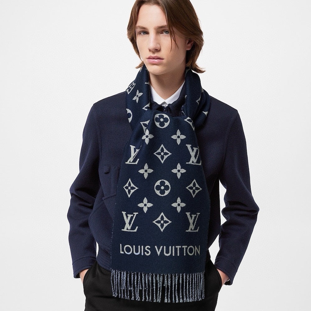 LOUIS VUITTON ESSENTIAL SCARF 186 CM IN NAVY BLUE WOOL 390997