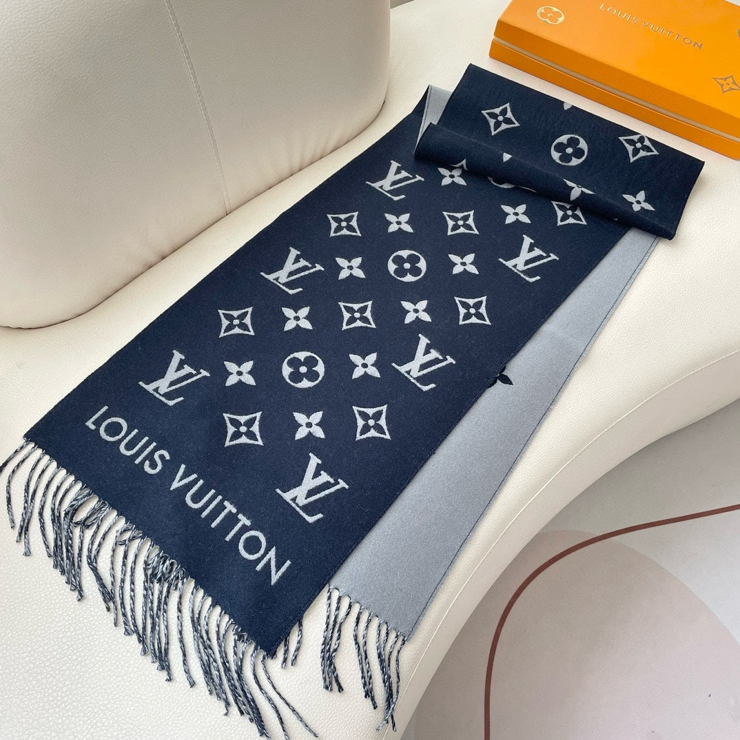 LOUIS VUITTON ESSENTIAL SCARF 186 CM IN NAVY BLUE WOOL 390997