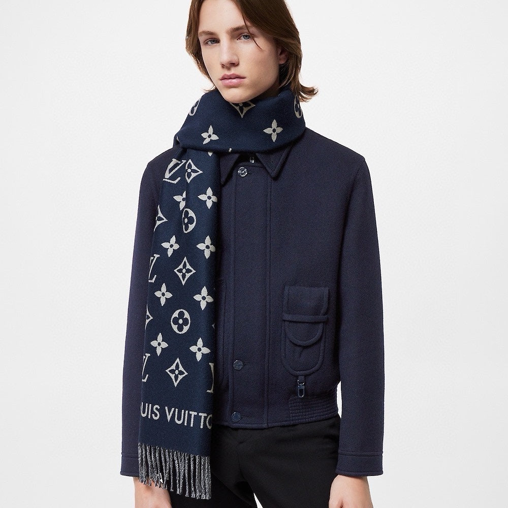 LOUIS VUITTON ESSENTIAL SCARF 186 CM IN NAVY BLUE WOOL 390997