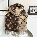 LOUIS VUITTON SUPREME X MONOGRAM 180 CM SCARF IN UMBER BROWN WOOL AND CASHMERE 392941