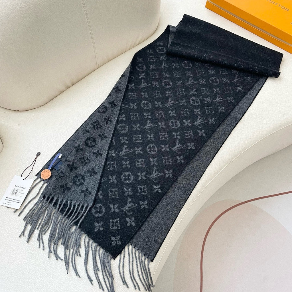 LOUIS VUITTON MONOGRAM GRADIENT 180 CM SCARF BLACK CASHMERE 392957