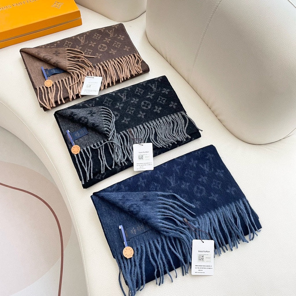 LOUIS VUITTON MONOGRAM GRADIENT 180 CM SCARF BLACK CASHMERE 392957
