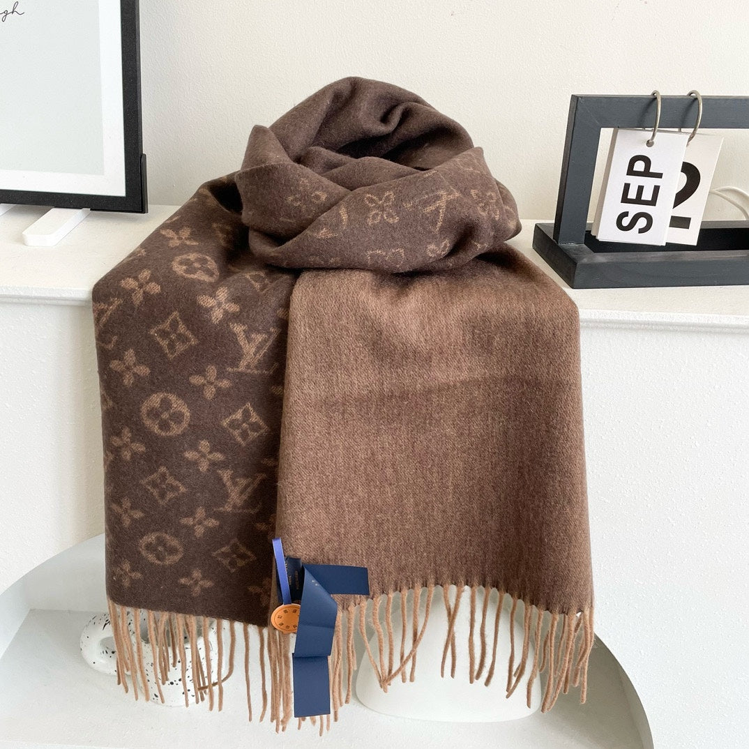 LOUIS VUITTON MONOGRAM GRADIENT 180 CM SCARF CHOCOLATE BROWN CASHMERE 392958
