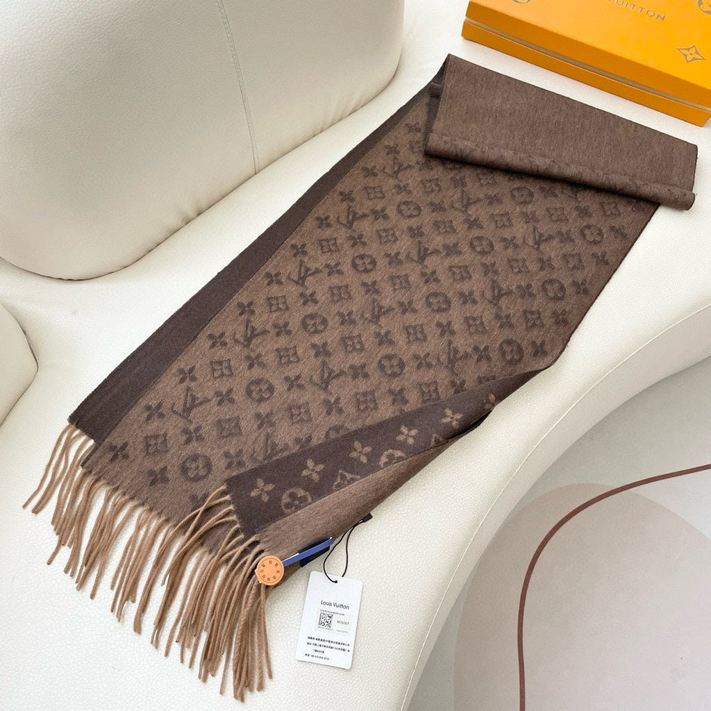LOUIS VUITTON MONOGRAM GRADIENT 180 CM SCARF CHOCOLATE BROWN CASHMERE 392958