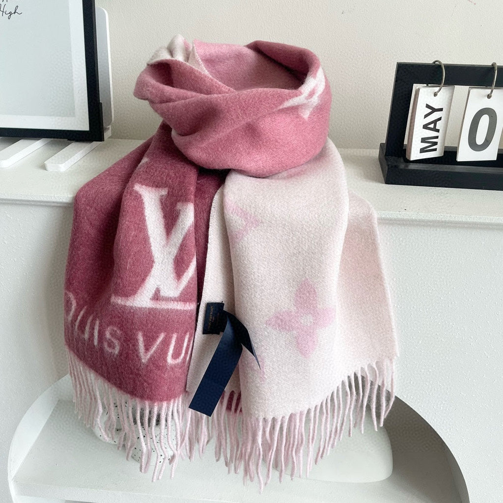 LOUIS VUITTON REYKJAVIK GRADIENT SCARF 220 CM IN PUNCH PINK CASHMERE 399735