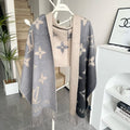 LOUIS VUITTON REYKJAVIK GRADIENT SCARF 220 CM IN DOVE GRAY MIX CAMEL BROWN CASHMERE 399737
