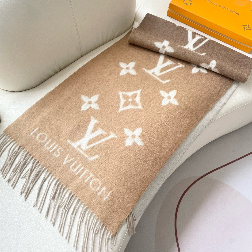 LOUIS VUITTON REYKJAVIK GRADIENT SCARF 220 CM IN CHOCOLATE MIX COPPER BROWN CASHMERE 399738