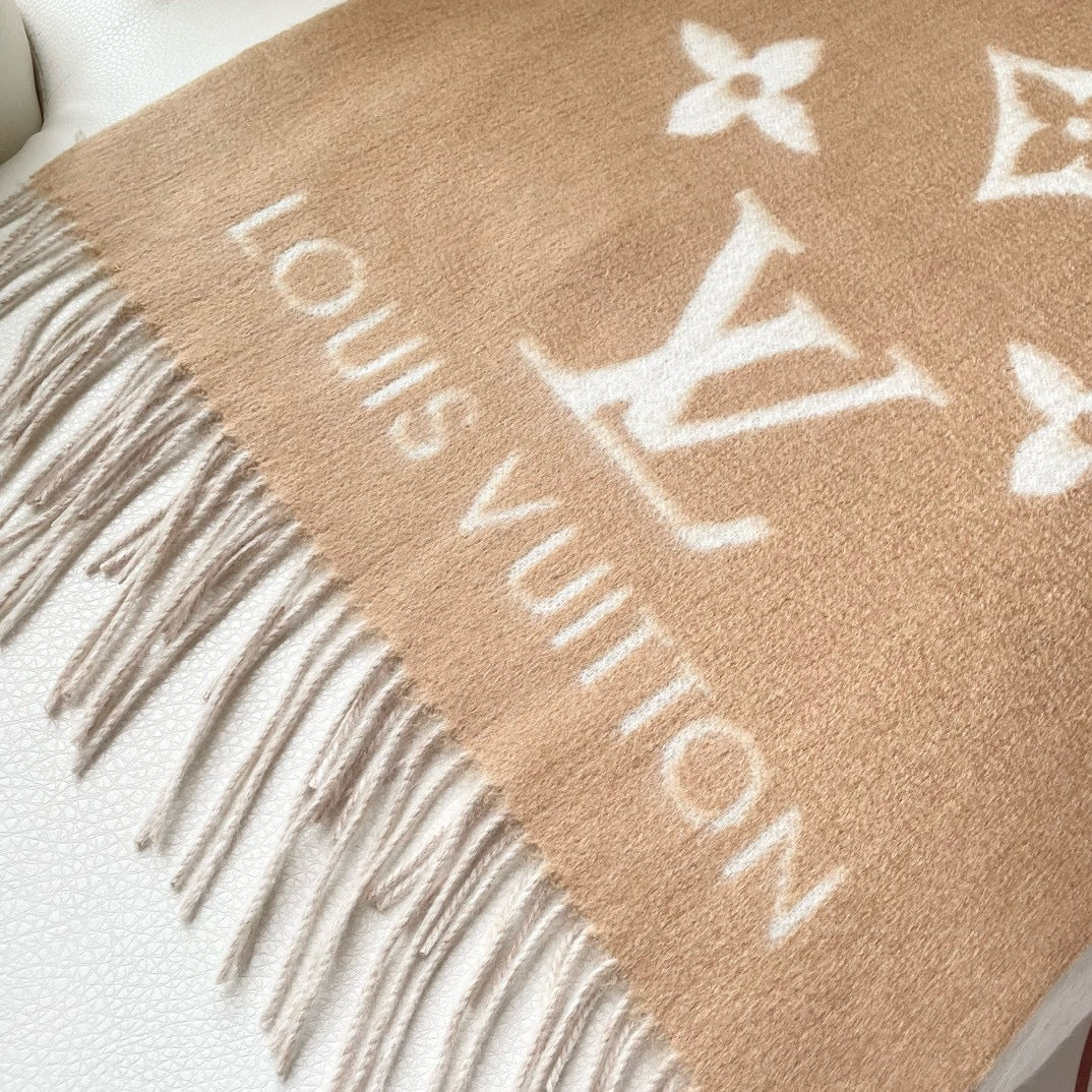 LOUIS VUITTON REYKJAVIK GRADIENT SCARF 220 CM IN CHOCOLATE MIX COPPER BROWN CASHMERE 399738