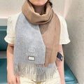 GUCCI SCARF 190 CM IN DOVE GRAY MIX CAMEL BEIGE CASHMERE AND WOOL 399761