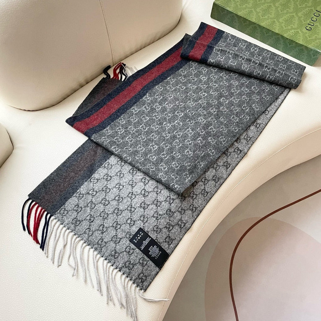 GUCCI SCARF 200 CM IN DARK GRAY MONOGRAM CASHMERE 399764