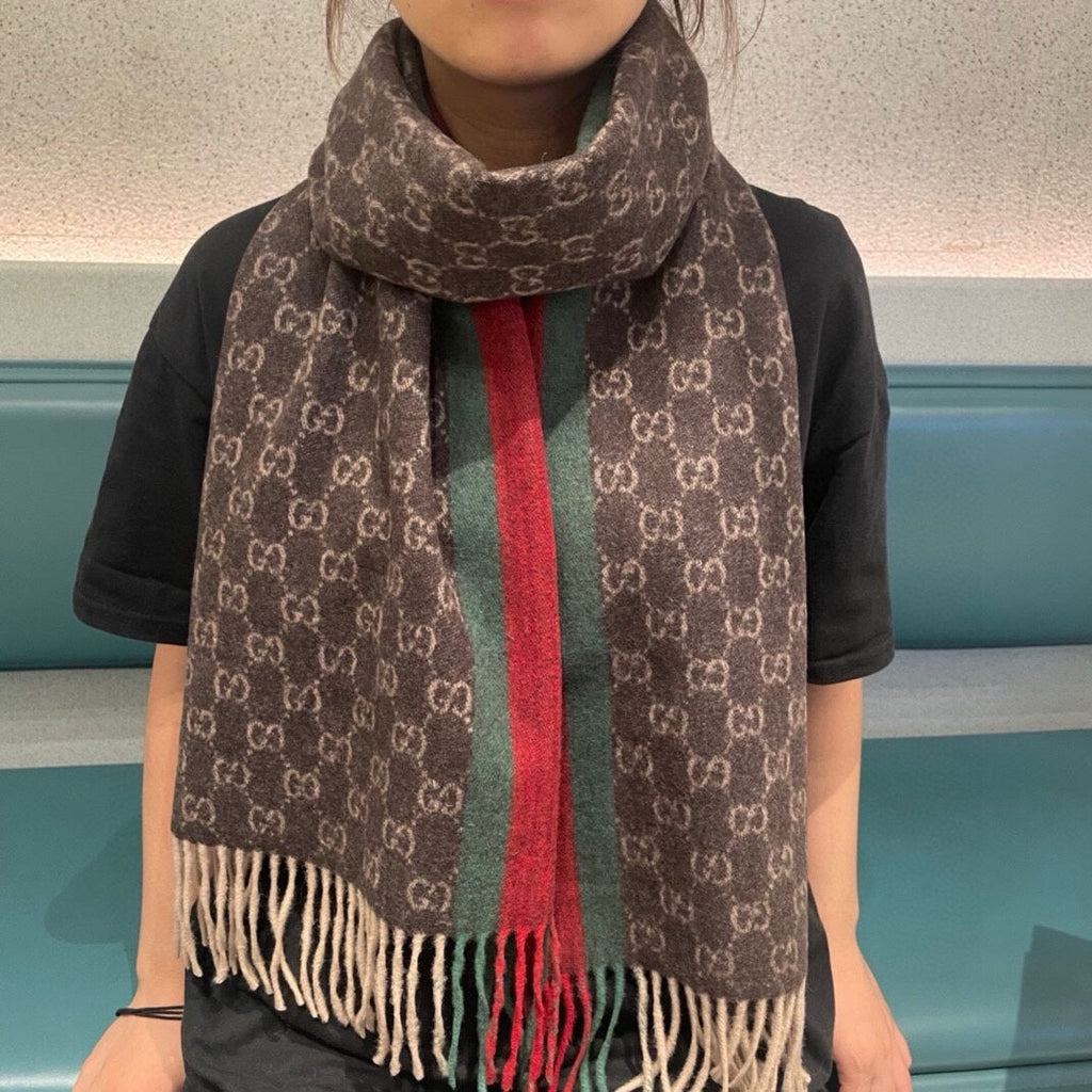 GUCCI SCARF 200 CM IN DARK BROWN MONOGRAM CASHMERE 399765
